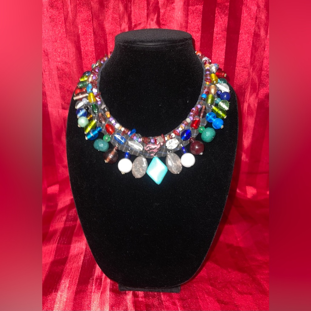 Source Unknown Multicolor Beaded Statement Necklace with Turquoise Accent
